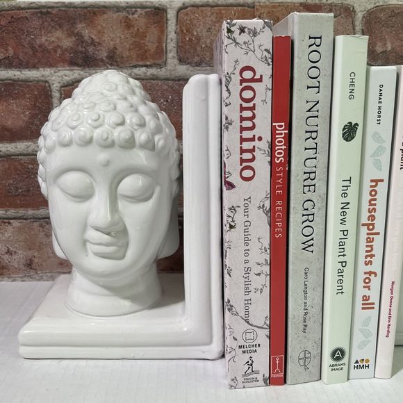 Buddha Bookends Set of 2 White Ceramic Oriental Zen Design Home Accent NWT - Picture 15 of 17
